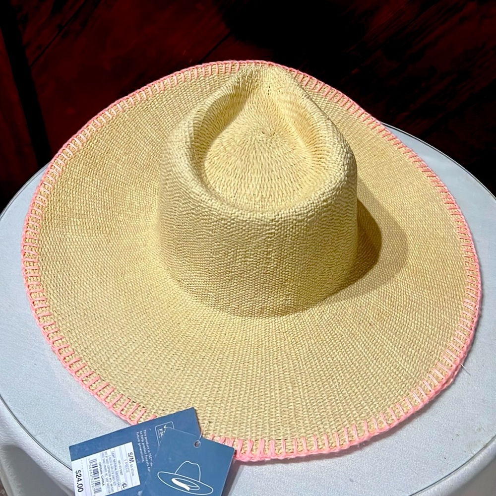 Brand New straw Hat  trimmed in pink